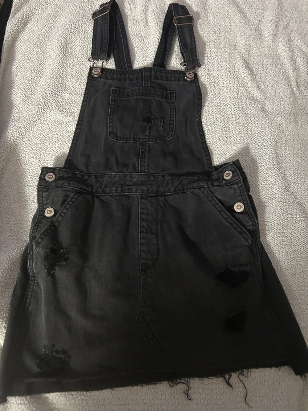 Hollister Black Distressed Denim Overall Skirt